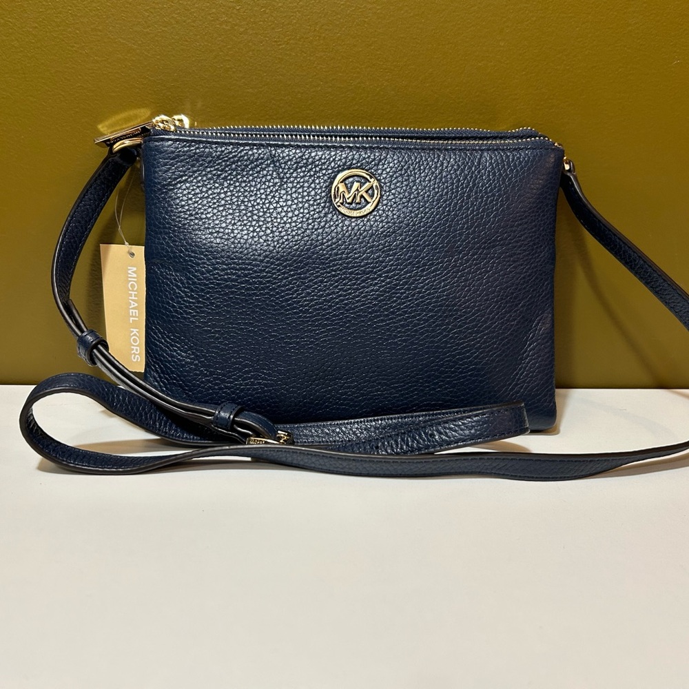 Michael Kors Large Blue Kelly Crossbody - Double Zipper